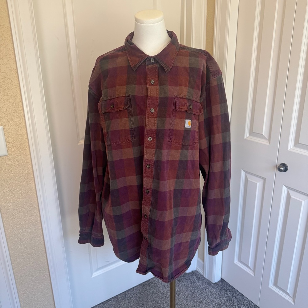 Carhartt Loose Fit Flannel Long Sleeve Plaid Shirt 2XL Tall